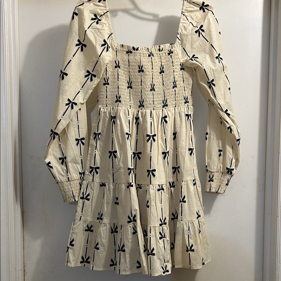 So Me Cream Mini Dress with Black Bow Print - Picture 5 of 9